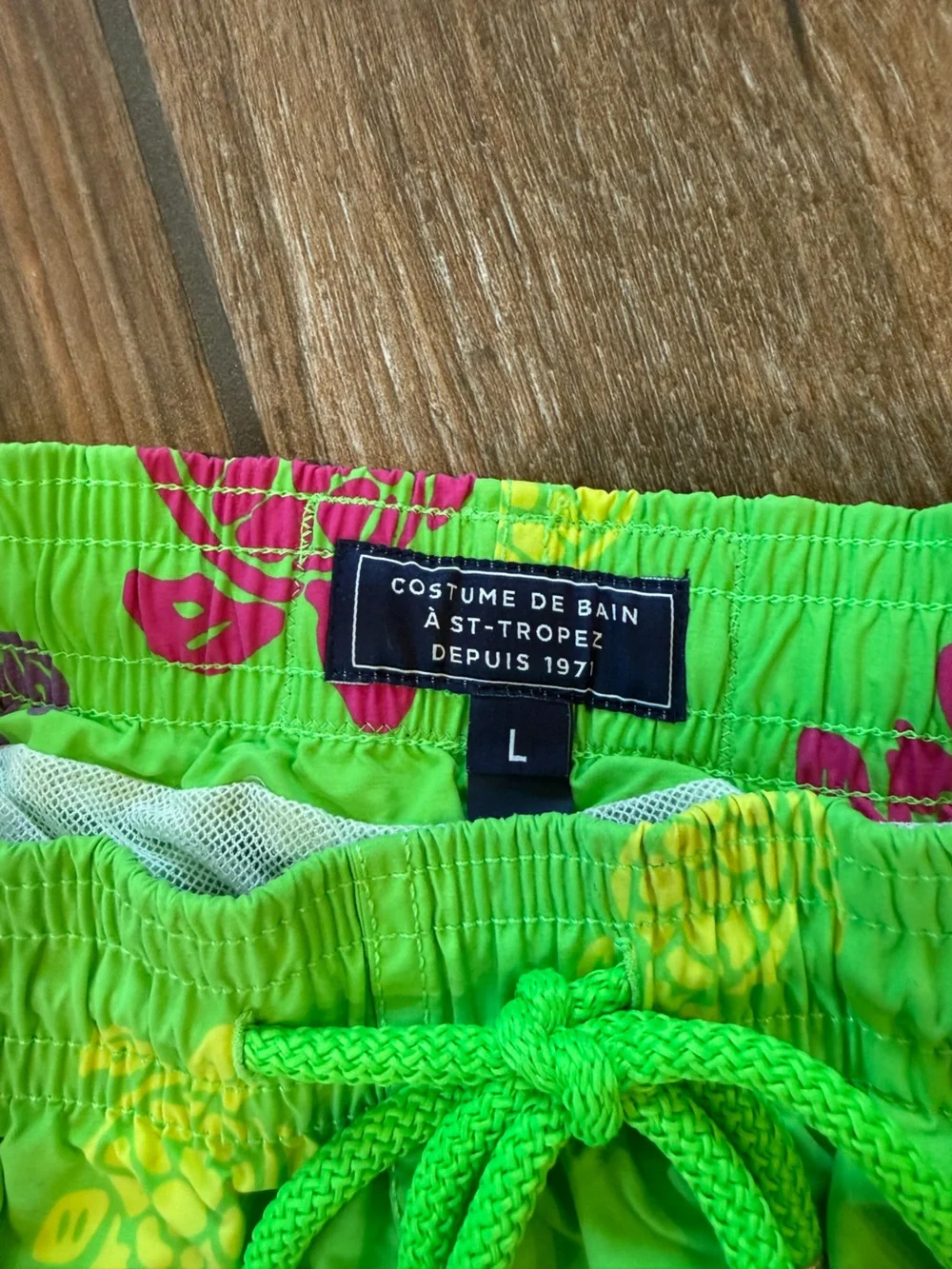 Vilebrequin Neon Green Swim Trunks with Multicolor Turtle Print